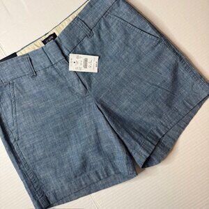 NWT J Crew Women's Chambray Shorts Size 0 Cotton 5" Inseam Blue $45 Retail